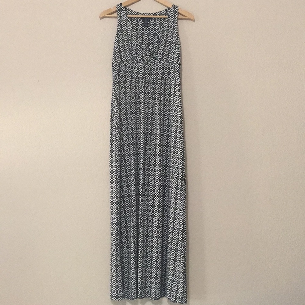 Chaps Black and White Print Maxi Dress, Small